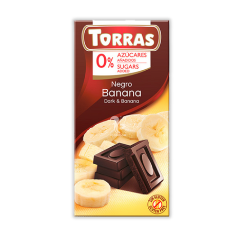Чорний шоколад Torras банан (без цукру), 75 г
