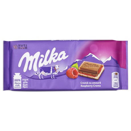 Шоколад Milka малиновий-крем, 100 г