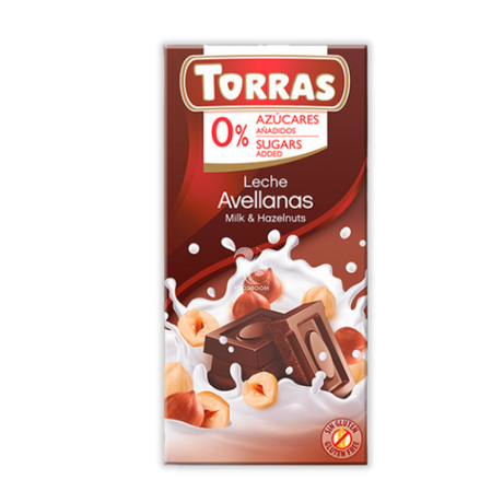 Молочний шоколад Torras з фундуком (без цукру), 75 г