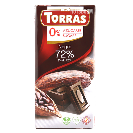 Чорний шоколад Torras 72% (без цукру), 75 г