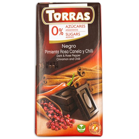 Шоколад Torras з рожевим перцем (без цукру), 75 г