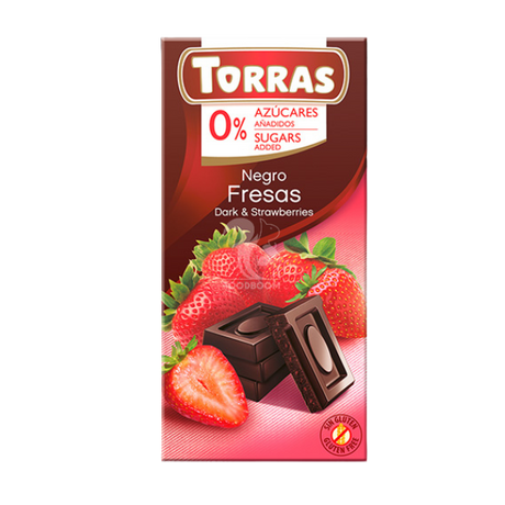 Черный шоколад с клубникой Torras (без сахара), 75г, 75 г