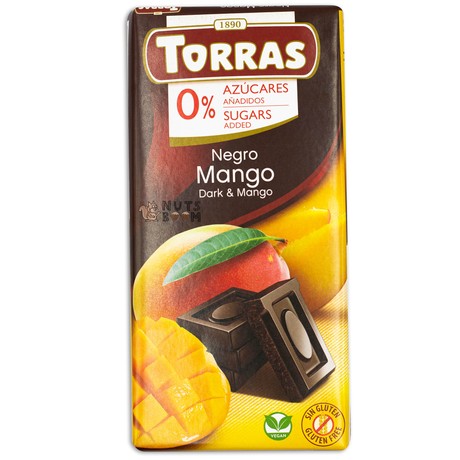 Чорний шоколад з манго (без цукру), 75 г