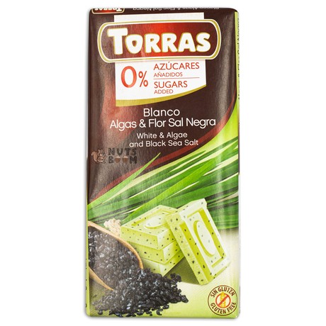 Белый шоколад Torras с алоэ и морской солью (без сахара), 75 г