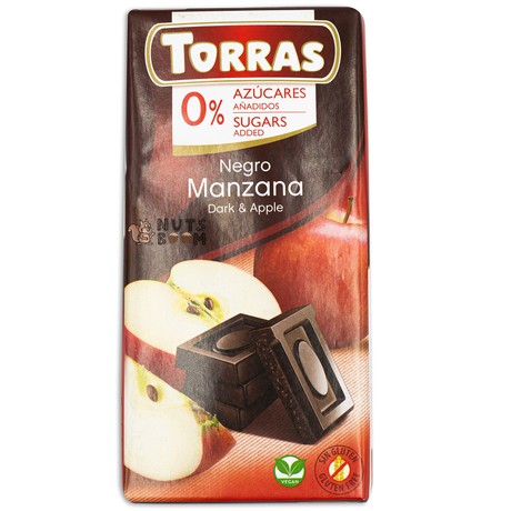 Черный шоколад Torras яблоко (без сахара), 75 г