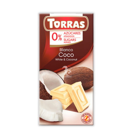 Белый шоколад Torras кокос (без сахара), 75 г