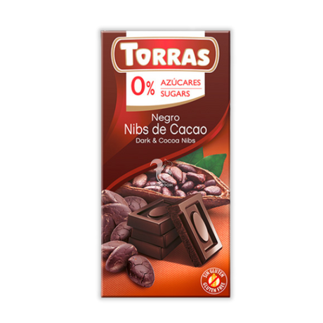 Чорний шоколад Torras какао-боби (без цукру), 75 г