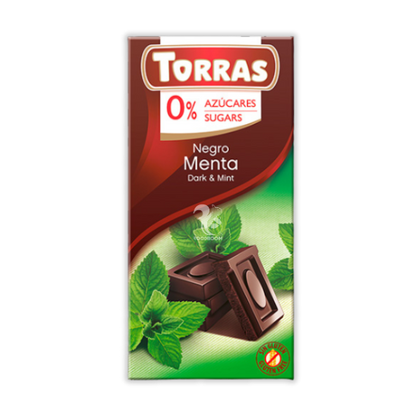 Черный шоколад Torras мята (без сахара), 75 г