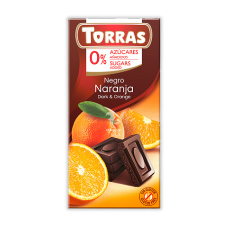 Чорний шоколад Torras апельсин (без цукру), 75 г
