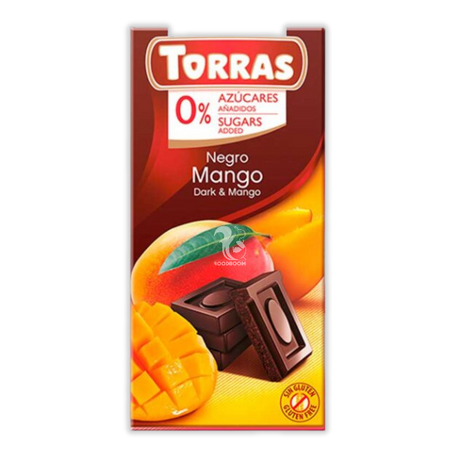 Черный шоколад Torras манго (без сахара), 75 г