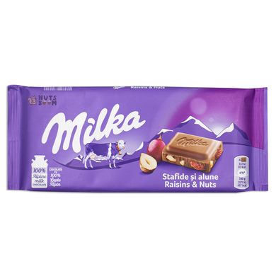 Шоколад Milka родзинки-горіхи, 100 г